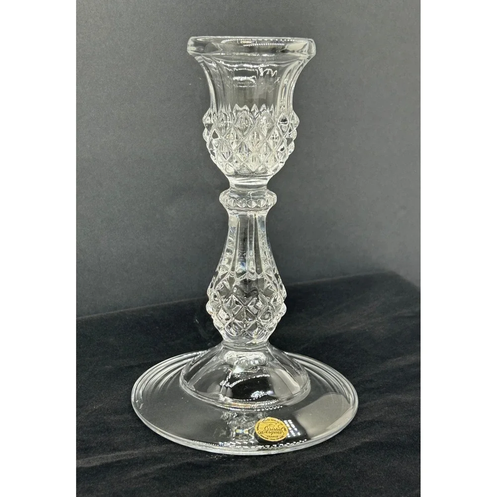 Cristal d'Arques France Lead Crystal Candlestick Holder Diamond Cut 6.5 Inch